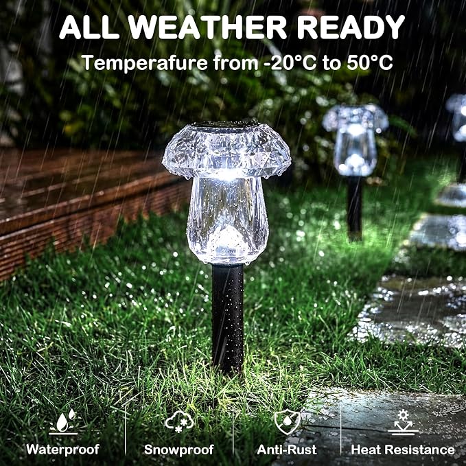 Solar Pathway Lights Outdoor 8 Pack Mushroom Garden Lights Waterproof Solar Powered Yard Lighting for Landscape, Driveway, Path, Walkway, Patio, Outside Garden Decorations, 6000K Cold White