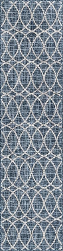 Unique Loom Outdoor Trellis Collection Area Rug - Gitter (2' x 8' Runner, Blue/ Ivory)