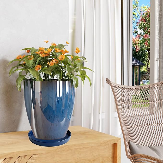 Yukfona Ceramic Plant Saucer Tray 1 Pcs 10 Inch Blue, 10.83" OD x10.24 ID x1.1 Deep| Fits Flower pots Bottom≤ 10.24", Heavy Duty Glazed Round Planter Drip with Catch Basin for Indoor Outdoor Plants