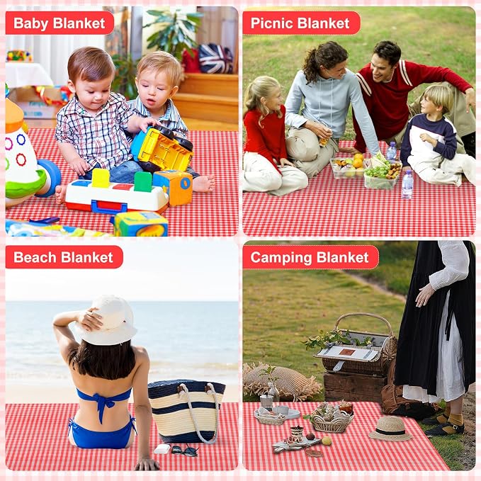 4 Pcs Disposable Outdoor Picnic Blankets 70.9''x70.9'' Portable Pocket Blanket Foldable Waterproof Picnic Mats Sandproof Beach Blanket with Ground Spikes for Beach Travel Hiking Camping