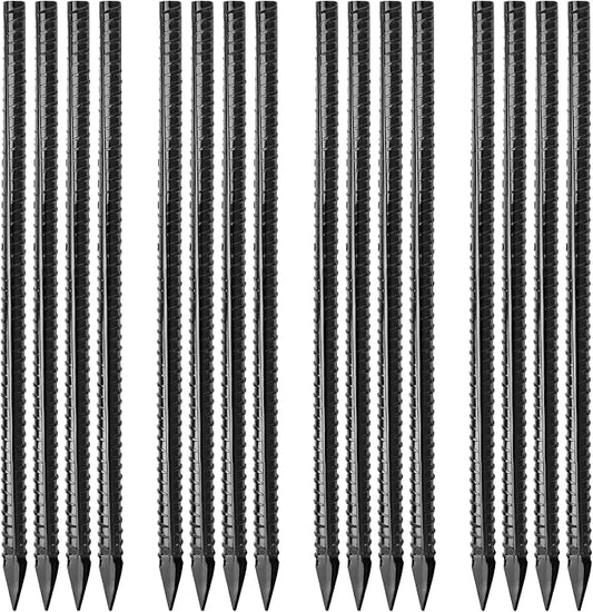 Besitu 16 inches Ground Rebar Stakes (16 pcs) Heavy Duty Metal Spikes for Concrete Timber Garden Plant, Long Straight Steel Stakes for Tent, 3/8" Thickness Ground Anchors with Chisel Point End, Black