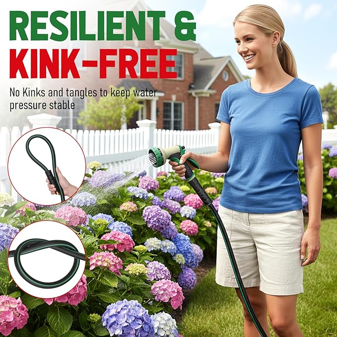 Heavy Duty Garden Hose 100ft, NON-EXPANDABLE Flexible Water Hose, Kink Resistant Lightweight Hybrid Hose, Leakproof Hose Male to Female Fittings