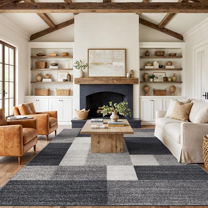 Rugshop Geometric Boxes Non-Slip Modern Living Room Area Rug Gray 10' x 14' | Non-Shedding, Rectangular, Size 10' x 14', Bedroom, Dining Room, Home Office, Kitchen, Entryway, Hallway, Nursery, Kids Room