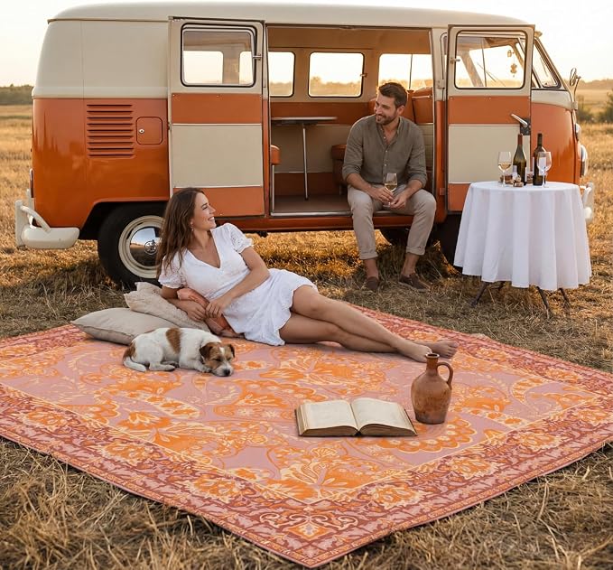 Mindsoft Boho Picnic Blankets 80''x 80'' Extra Large Beach Blanket Waterproof Sandproof Foldable Machine Washable Vintage Grass Lawn Park Mat for Family Camping Party Music Festival