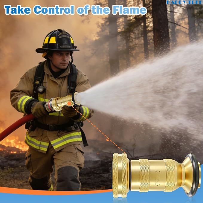 Happy Tree 1-1/2" NST/NH Fire Hose Nozzle 100 psi 85 gpm Brass Fire Equipment Heavy Duty Industrial Jet Fog Spray Nozzle Slim Neck