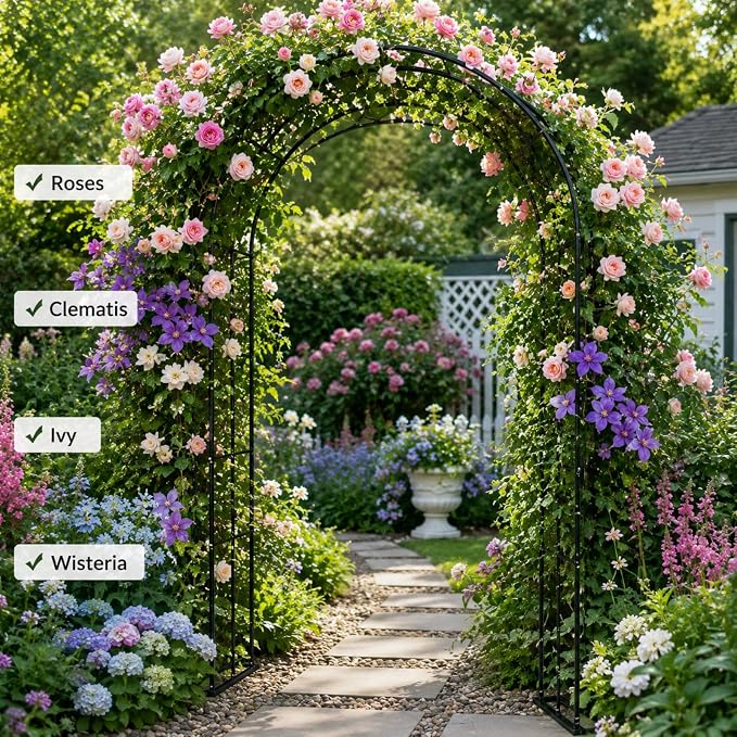 Garden Arch Trellis 55" W x 90" H Metal Arbor for Climbing Plants, Wedding Arch for Ceremony Indoor Outdoor, Black Garden Arbor for Party Decoration Backyard Lawn (Black, 55" W x 90" H)