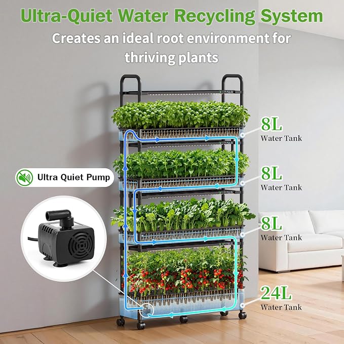 Growell 120 Pods Large Hydroponics Growing System Kit, Indoor Hreb Garden | Vertical Hydro Garden with 2 Light Modes & 2 Timer, Smart Water Circulation, 48L Water Tank, Movable & Space-Saving Design