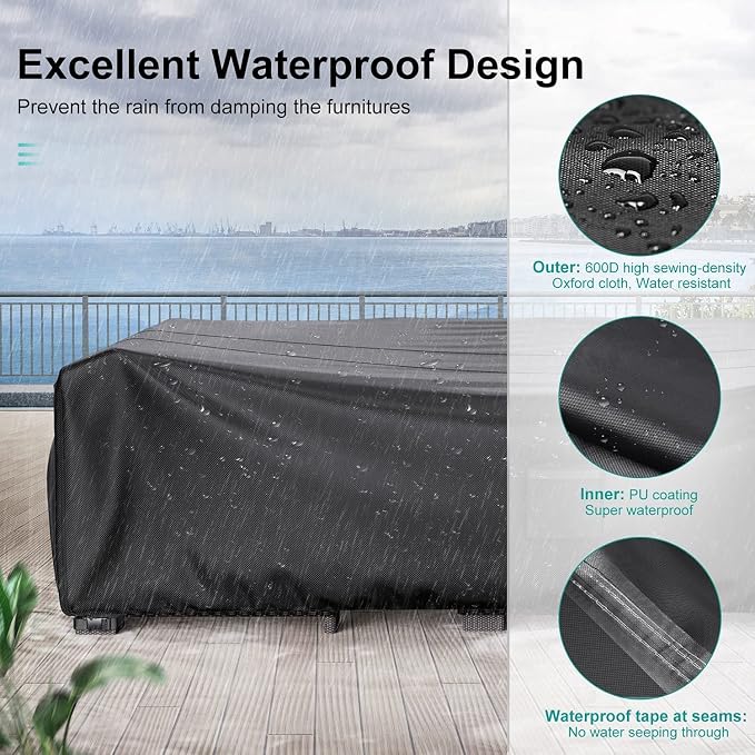 Patio Furniture Covers, Heavy Duty Outdoor Furniture Cover Waterproof, Sectional Sofa Set Covers Table and Chair Set Cover, 128"L×83"W×28"H