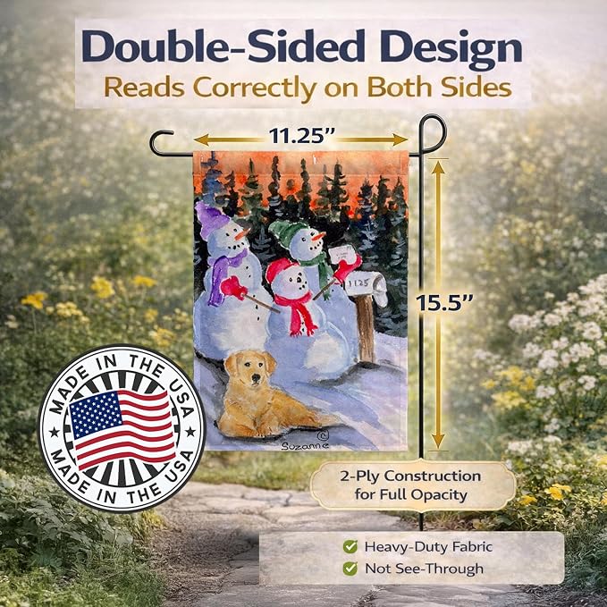 Caroline's Treasures SS8989GF Snowman with Golden Retriever Garden Flag Mailbox Flag Decorative Yard Flag Banner Outside Patio Artwork Yard Flower Beds, Garden Size, Multicolor