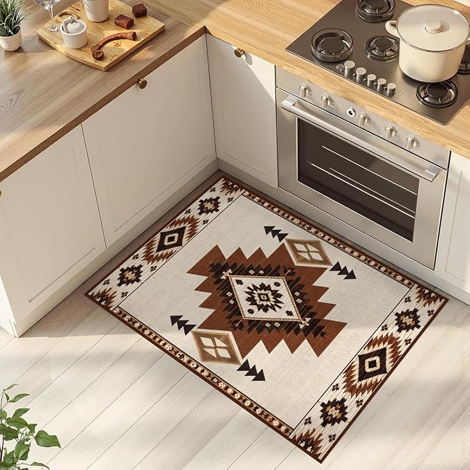Western Entryway Rug 2x3 Southwestern Aztec Area Rug for Entry | Machine Washable Southwest Tribal Navajo Door Mat Low Pile Non-Slip Carpet for Entry Bedroom Kitchen Bathroom Laundry