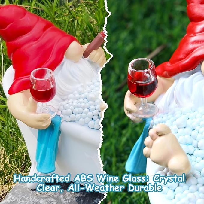 Toncoke Funny Garden Gnomes for Outdoor, 7 Inch Gnomes Decorations for Yard with Bathtub & Wine Glass, Gnome Garden Decor for Home Patio Lawn, Gnomes Gifts for Women Spring Summer Christmas Halloween