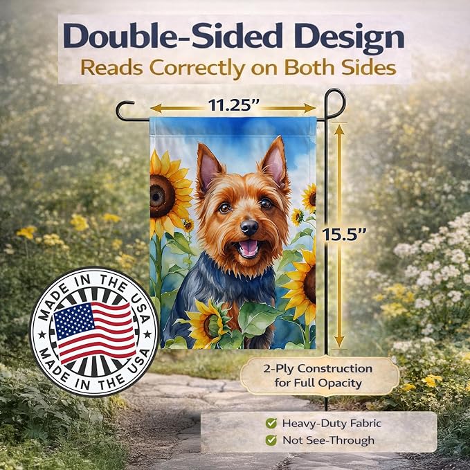 Caroline's Treasures DAC6015GF Australian Terrier in Sunflowers Garden Flag Mailbox Flag Decorative Yard Flag Banner Outside Patio Artwork Yard Flower Beds, Garden Size, Multicolor