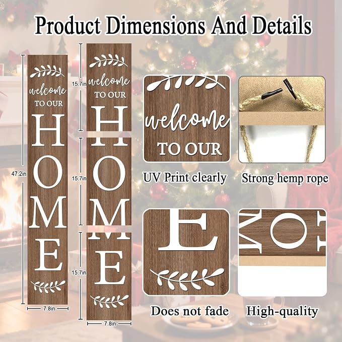 Welcome Sign for Front Porch, 47" Large Wooden Welcome to Our Home Sign Door Hanging Standing Plaque, Farmhouse Vertical Outdoor Porch Decorations for Yard Patio Entrance (Natural)