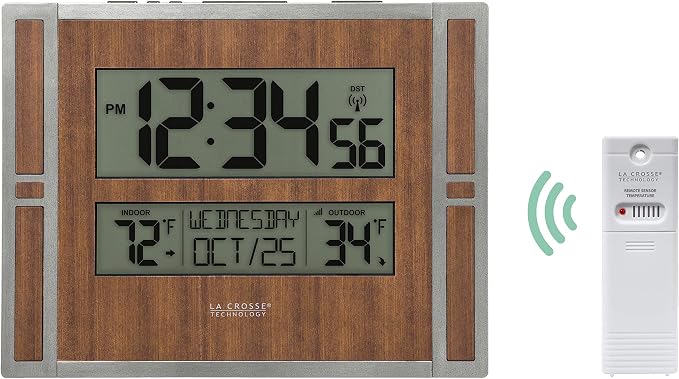 La Crosse Technology BBB86088 Atomic Digital Wall Clock with Indoor & Outdoor Temperature