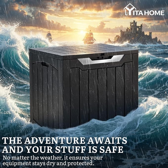 YITAHOME 31 Gallon Deck Boxes Set of 2 | Lockable Outdoor Storage Bins with Silver Decorative PVC Trim Panels for Patio Cushions, Garden Tools, Weather-Resistant