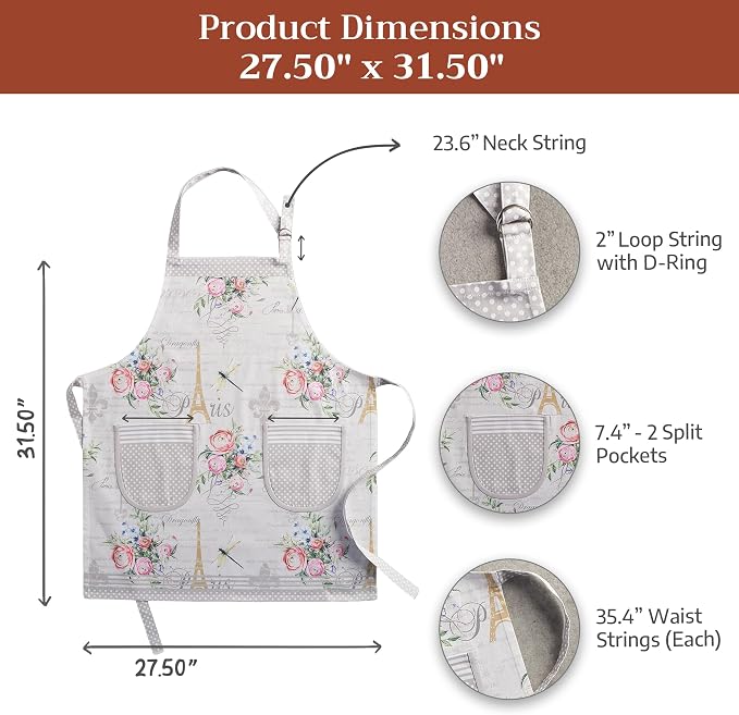 Maison d' Hermine Aprons for women with Pocket 100% Cotton (27.50"x31.50") | Adjustable Neck Strap & long ties Apron Men Chef Wedding Cooking Gardening Server Maid