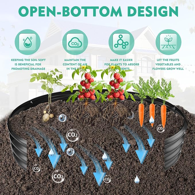 YSEJOMP 5FT Diameter Galvanized Garden Raised Bed/Plant Box/Fire Pit Ring - 0.8mm Thick,12 Inch Tall,Perfect for Planting a Variety of Flowers,Herbs,Vegetables (Black, 60 Dia X 11.5 inches)