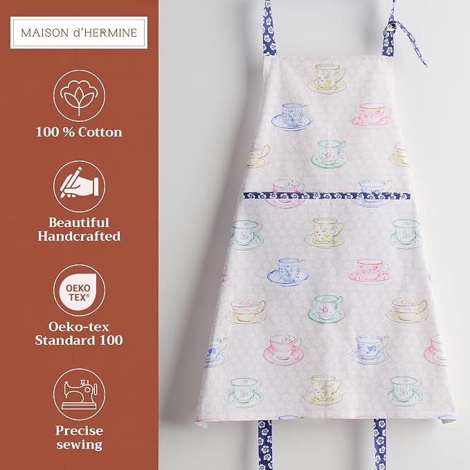 Maison d' Hermine Aprons for women with Pocket 100% Cotton (27.50"x31.50") | Adjustable Neck Strap & long ties Apron Men Chef Wedding Cooking Gardening Server Maid