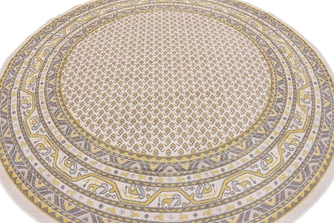 Unique Loom Williamsburg Collection Traditional Border with Dotted Center Area Rug, Round 8' 0" x 8' 0", Beige/Yellow