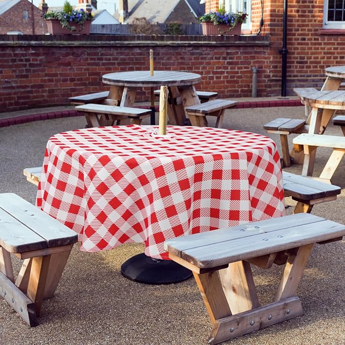Round Outdoor Tablecloth with Umbrella Hole Umbrella Tablecloth Patio Tablecloths with Zipper for Courtyards, Terraces, and Beaches 60 in