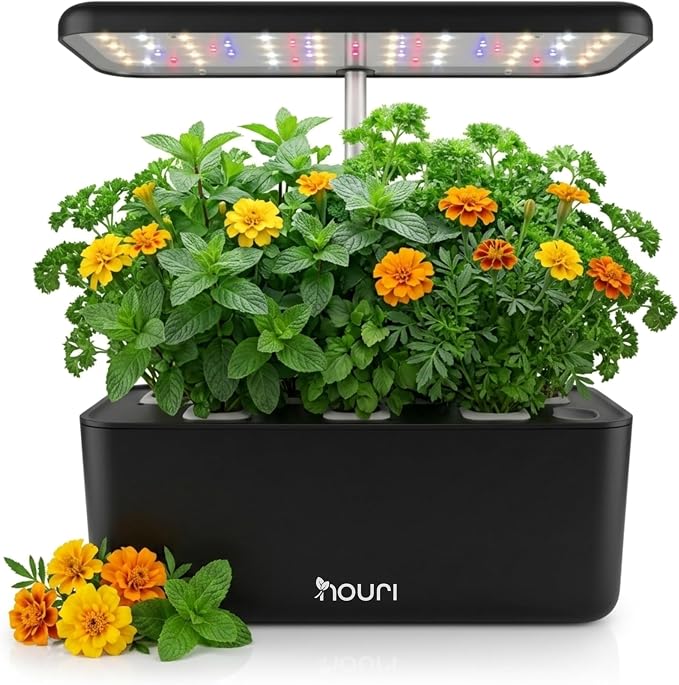 Nouri Hydroponics Growing System, 7 pod Smart Indoor Herb Garden Kit with LED Grow Lights, Hydroponic Herb Garden Indoor for Plant Lovers, Gardeners, Kitchen, Basil Seeds Included