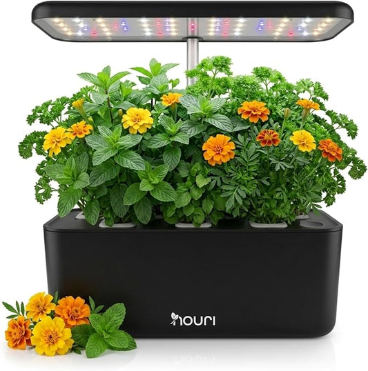 Nouri Hydroponics Growing System, 7 pod Smart Indoor Herb Garden Kit with LED Grow Lights, Hydroponic Herb Garden Indoor for Plant Lovers, Gardeners, Kitchen, Basil Seeds Included