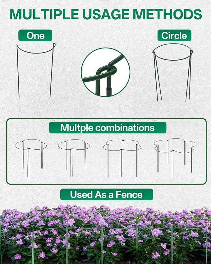 Breeze Touch 8 Pack Plant Support Stakes, 32 Inch Plant Stakes for Outdoor Plants, Peony Cage with 15 Pcs Green Lables, Peony Cages and Supports, Peonies Support Cages Flower Stakes for Plants