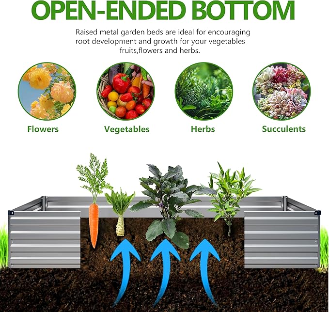 2PCS 8x4x1ft Galvanized Raised Garden Bed,Outdoor Planter Box Metal Patio Kit Planting Bed for Vegetables Flowers Herb,Silver