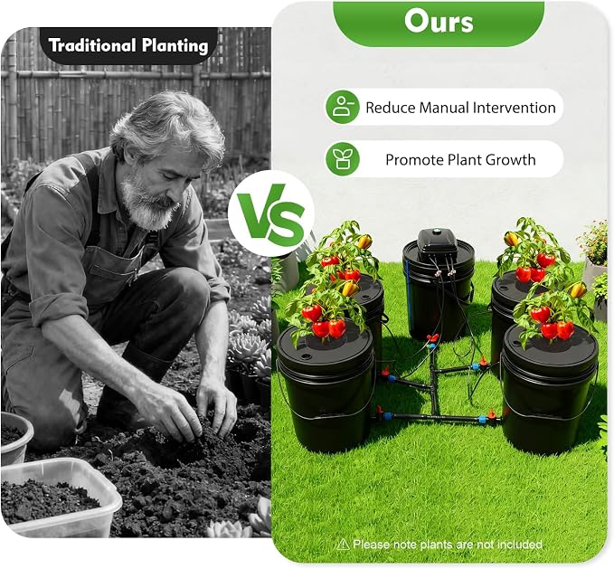 5 Bucket 5.28 Gallon Hydroponic Grow System Recirculating, Deep Water Culture Kit W/ 12-Watt Air Pump for Indoor/Outdoor Leafy Vegetables. (4 Planting Buckets+1 Reservoir Bucket)