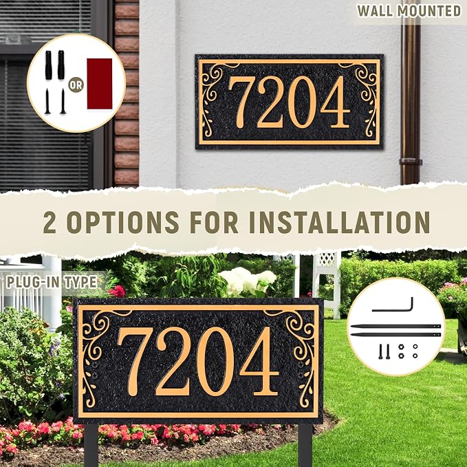 Lawn Address Sign Plaque - Personalized House Number Plaque Sign,Address Numbers for House Large Option Stakes Included (Coffee/Copper)
