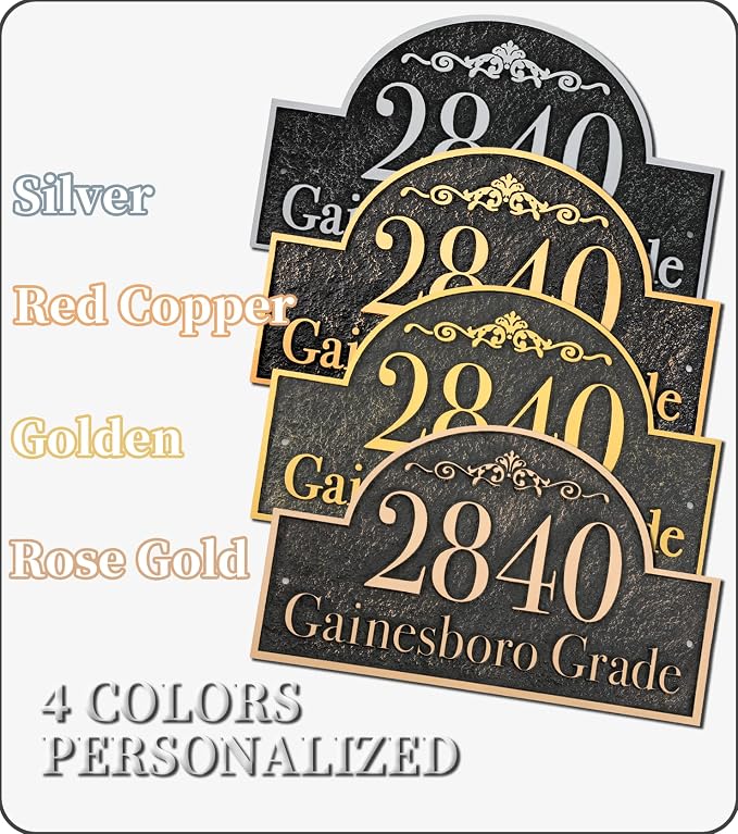 Address Sign Large LAWN MOUNTED - 12'' x 6.4'' Personalized Address Plaque,House Number Sign Plate for Yard,Lawn,Ground,Garden,Drive Way,House Address Numbers for Outside with 2 Metal Stakes