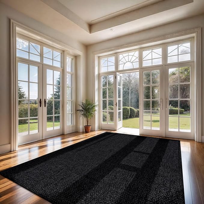 CAMILSON Easy Jute Rug 9x12,Indoor Outdoor Dark Gray Black Farmhouse Area Rugs for Living Room Patio and Kitchen Rug Solid Boho Woven Design Easy-Cleaning Washable Outside Carpet Alfombras (9 x 12)