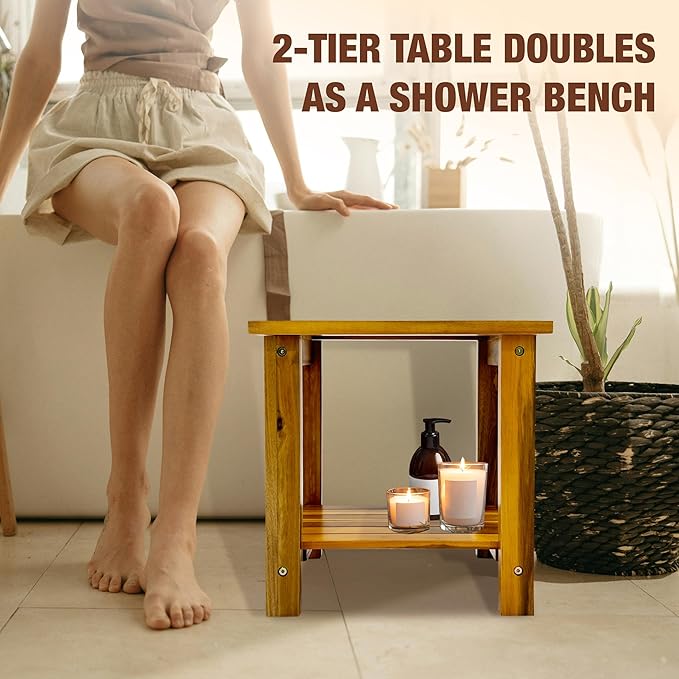 Side Table, Golden Teak Finish