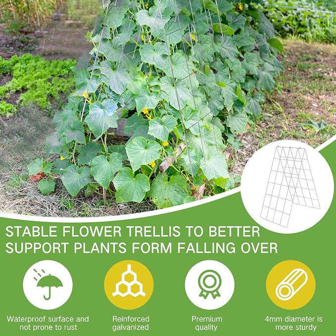 Yaocom Foldable Cucumber Trellis for Raised Bed, 35" x 18", A Frame Garden Trellis for Climbing Plants, Vegetables, Tomato, Pea, Grape, Metal Cattle Panel Trellis with Gloves (2 Pack)