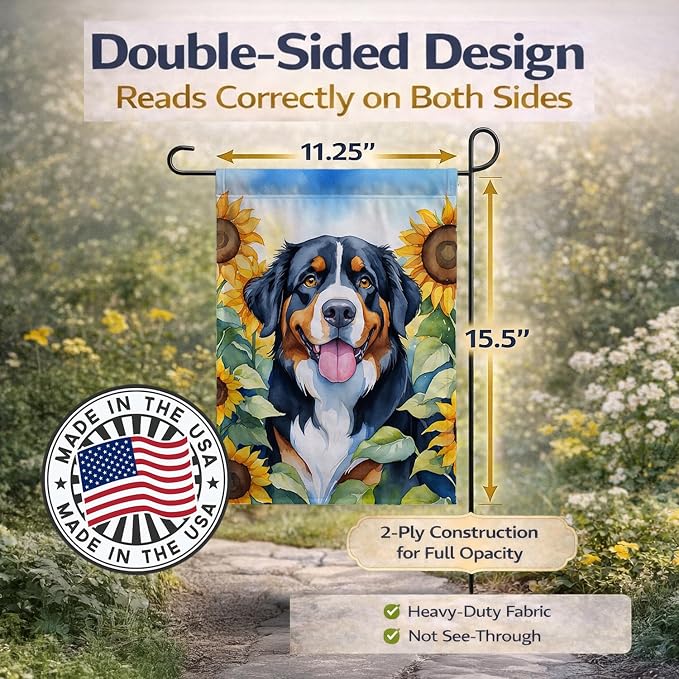 Caroline's Treasures DAC6026GF Bernese Mountain Dog in Sunflowers Garden Flag Mailbox Flag Decorative Yard Flag Banner Outside Patio Artwork Yard Flower Beds, Garden Size, Multicolor