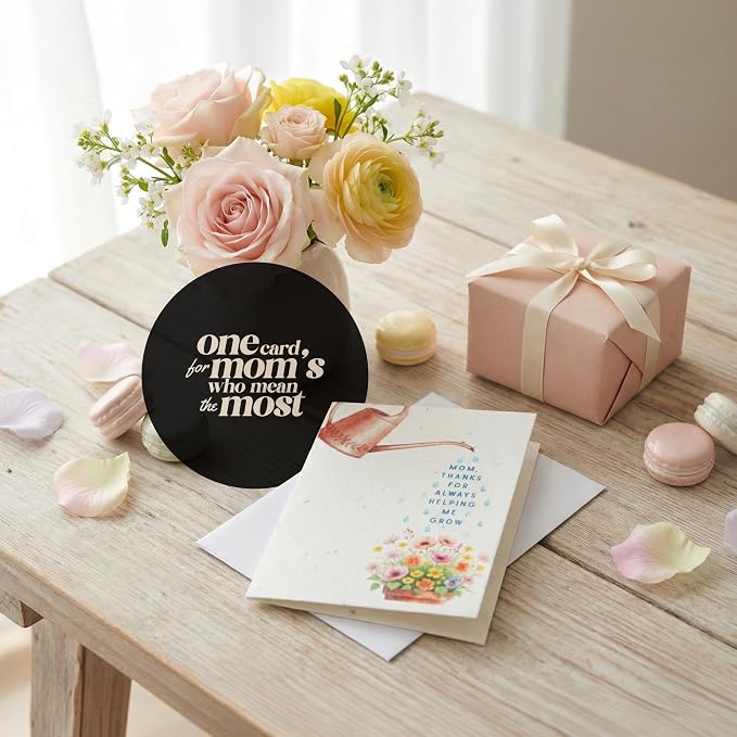 Mom Greeting Cards – 5 Sets of Gift Cards with White Envelope Each, Embedded with Wildflower Seeds, Plantable and Writable Greeting Cards for Mom's Day, Appreciation to Her, Mother's Birthday Gift