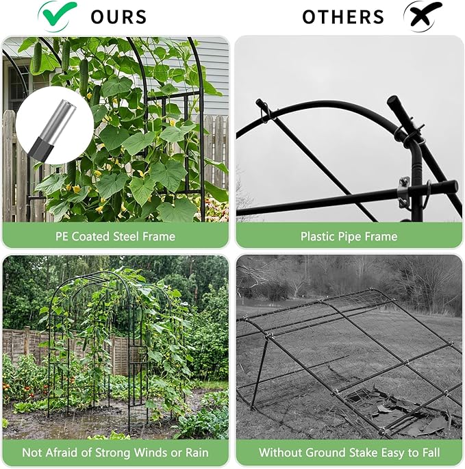 DoCred Large Garden Arch Trellis for Climbing Plants, 87 Inch Tall Metal Plant Support Trellis Archway for Climbing Vine Vegetable/Fruit/Flower Outdoor Yard Lawn Garden Arch Tunnel Trellis