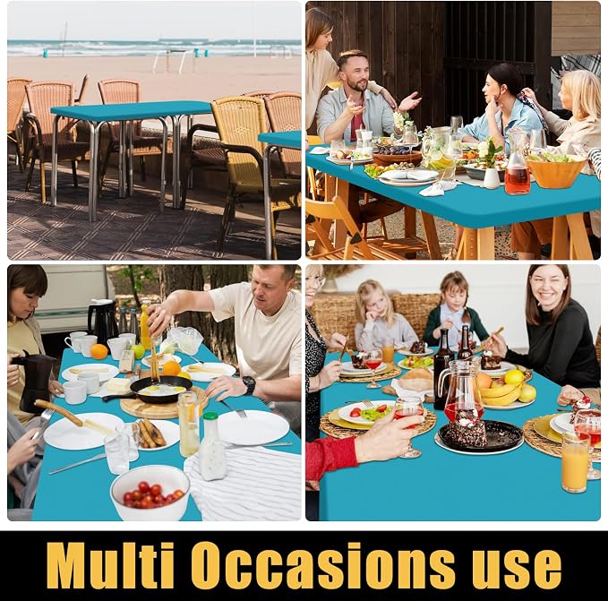 Smiry 6 Pack Rectangle Picnic Table Cloth, Waterproof Elastic Fitted Tablecloths, Washable Polyester Rectangular Patio Table Cover for Camping, Indoor and Outdoor (Teal, 30"x72")