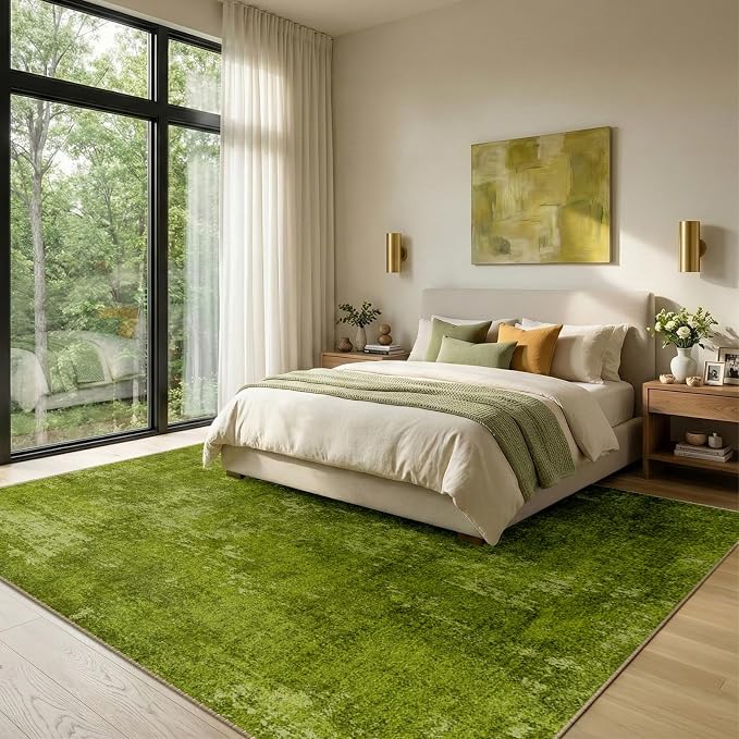 RELEANY Washable 8'x10' Abstract Area Rug for Living Room Grass Green | Carpet for Bedroom, Kitchen, Office, Hallway and Entryway, Printed Pattern, Non‑Slip, Soft, Stain‑Resistant, Easy to Clean
