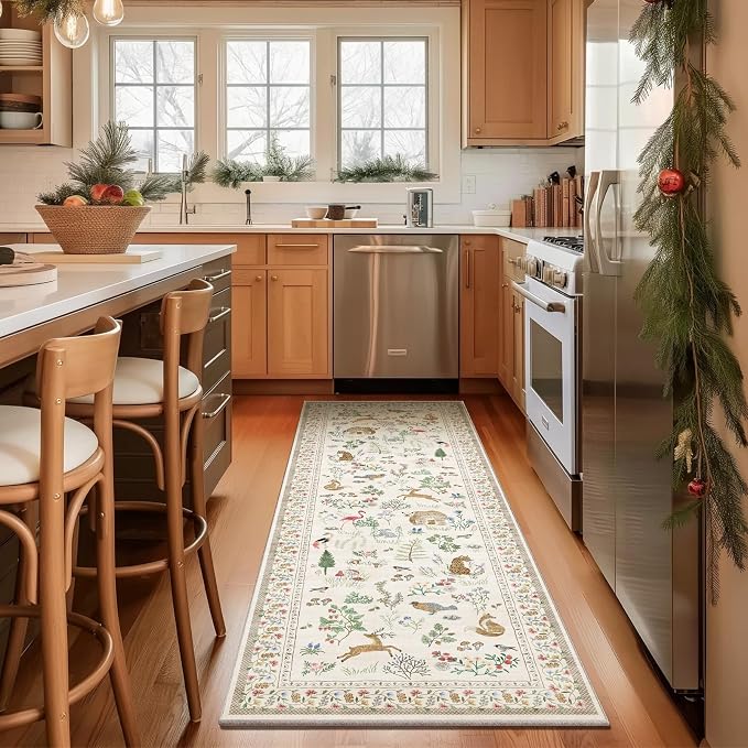 Machine Washable Kitchen Runner Rugs: 2'6"x8' Hallway Runner Non Slip Low Pile Soft Stain Resistant Carpet Runners for Hallways Indoor Entryway Kitchen Laundry Room Bedroom Farmhouse