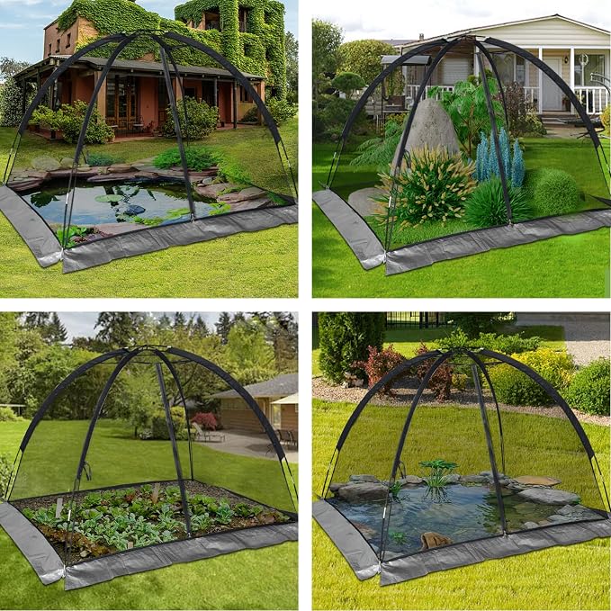 Doublehorse Pond Cover Net: Large 5 x 7 FT Heavy-Duty Dome Nylon Mesh for Outdoor Fish Koi Garden Winter Protection from Leaves & Debris Netting Plant Covering Tent with Zipper Stakes
