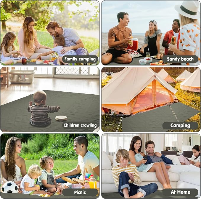 Waterproof Picnic Blanket 80 * 60 in Portable with Carry Strap for Beach Mat or Family Outdoor Camping Party, Park Blanket for Grass Park, Hiking, Travel