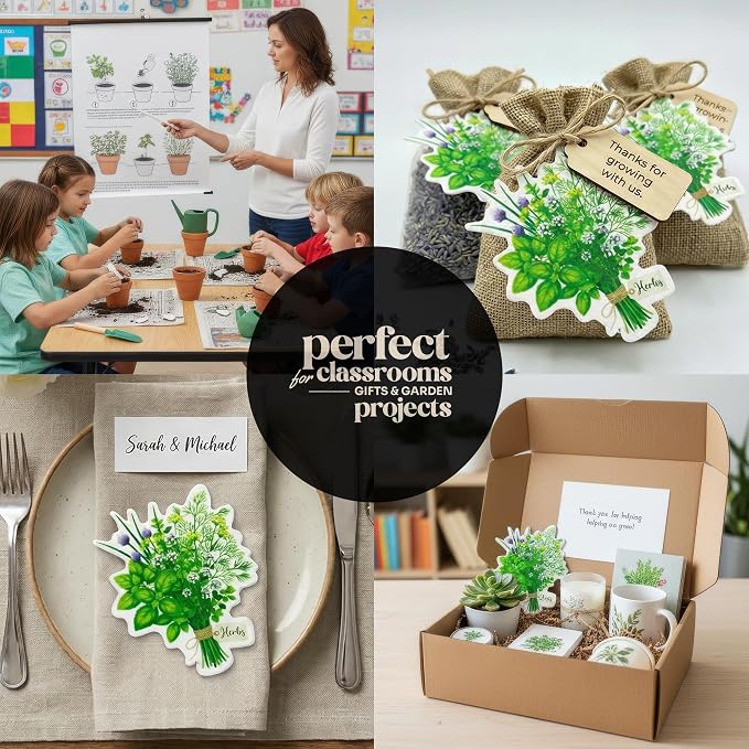 Plantable Herb Seed Paper – 24 Herb-Shaped Planting Seed Papers Writable & Plantable Gift for Moms, Plant Lover, & Teachers, Classroom Activities, Garden Projects, & Celebration Favors