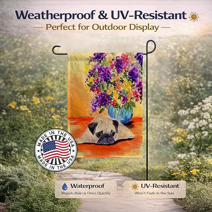 Caroline's Treasures SS8294GF Pug Garden Flag Mailbox Flag Decorative Yard Flag Banner Outside Patio Artwork Yard Flower Beds, Garden Size, Multicolor