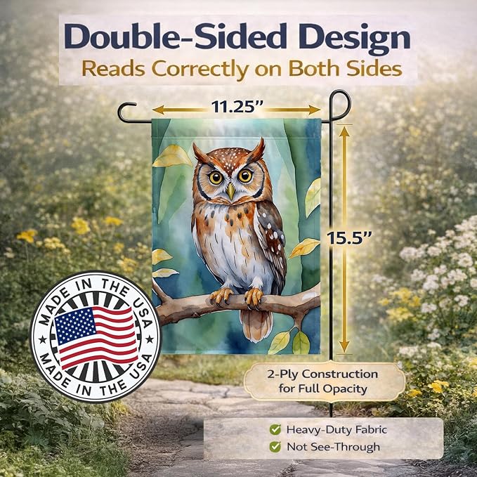 Caroline's Treasures Elf Owl Garden Flag Mailbox Flag Decorative Yard Flag Banner Outside Patio Artwork Yard Flower Beds, Garden Size, Multicolor
