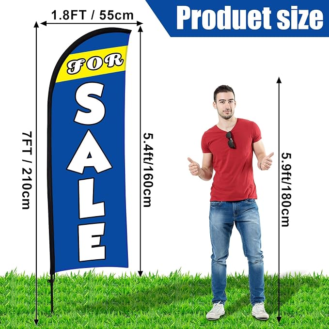 Buryeah 2 Set Sale Feather Flag 7 x 5.4ft Huge Sale Banner Flag Themed Flag with Pole Kit for Retail Store Outside Garden Business Advertising(Blue)