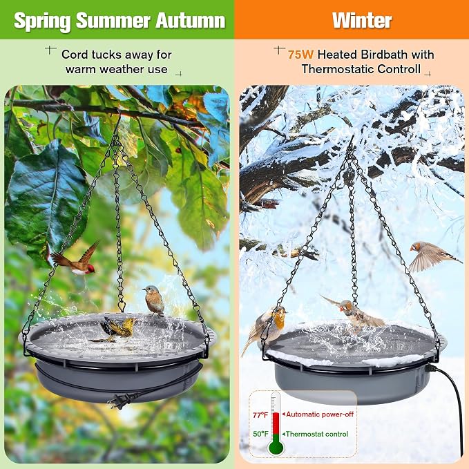Saillong Bird Baths for Outdoors, Bird Bath Bowl Water Feeder Outdoor for Hummingbirds for Garden Yard Patio Lawn, Ideal for Attracting Birds (Handing Style)