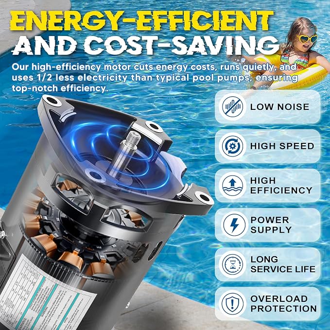 B2848 Pool Pump Motor 1HP 56Y Frame Replacement for Century A.O. Smith | Single Speed 3450 RPM, 56Y Frame, 115/230V Dual Voltage 8.0/16.0 Amps, 1045 Steel Shaft for Century A.O. Smith Pool Pumps
