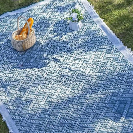 70x70 Bohemian Picnic Mat Extra Large, Sand Proof Outdoor Camping Blanket Machine Washable, Lightweight Portable Travel Tarp for 5-7 Adults Beach Park Grass (Green-T-Grid)