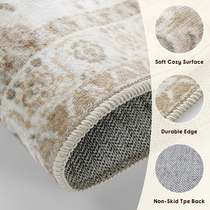 LBRO2M Machine Washable Rug Soft Pet Friendly Carpet 5X7 Cream | Area Rug 5X7 for Living Room, Bedroom, Dining Room, Home Office, Non Slip Carpet, Foldable Stain Resistant Rugs